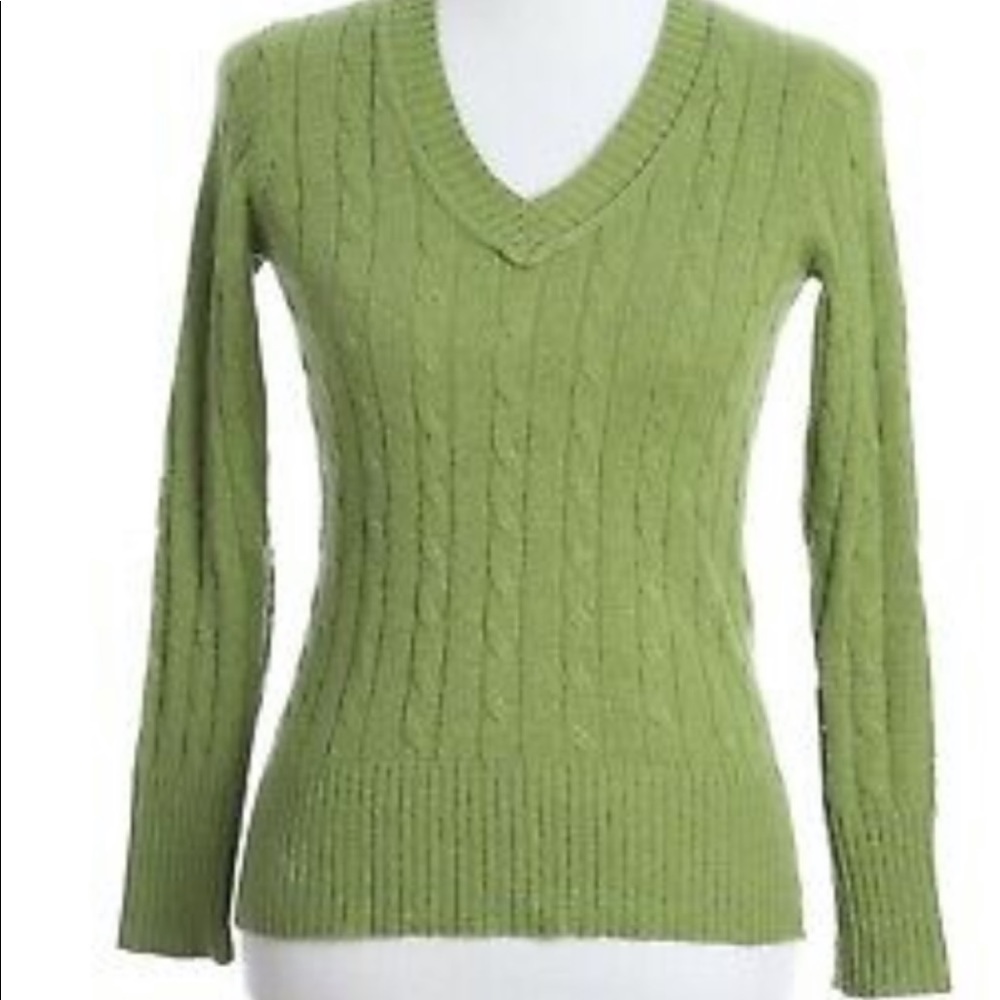 Ann Taylor Loft M ribbed V- neck Sweater Green